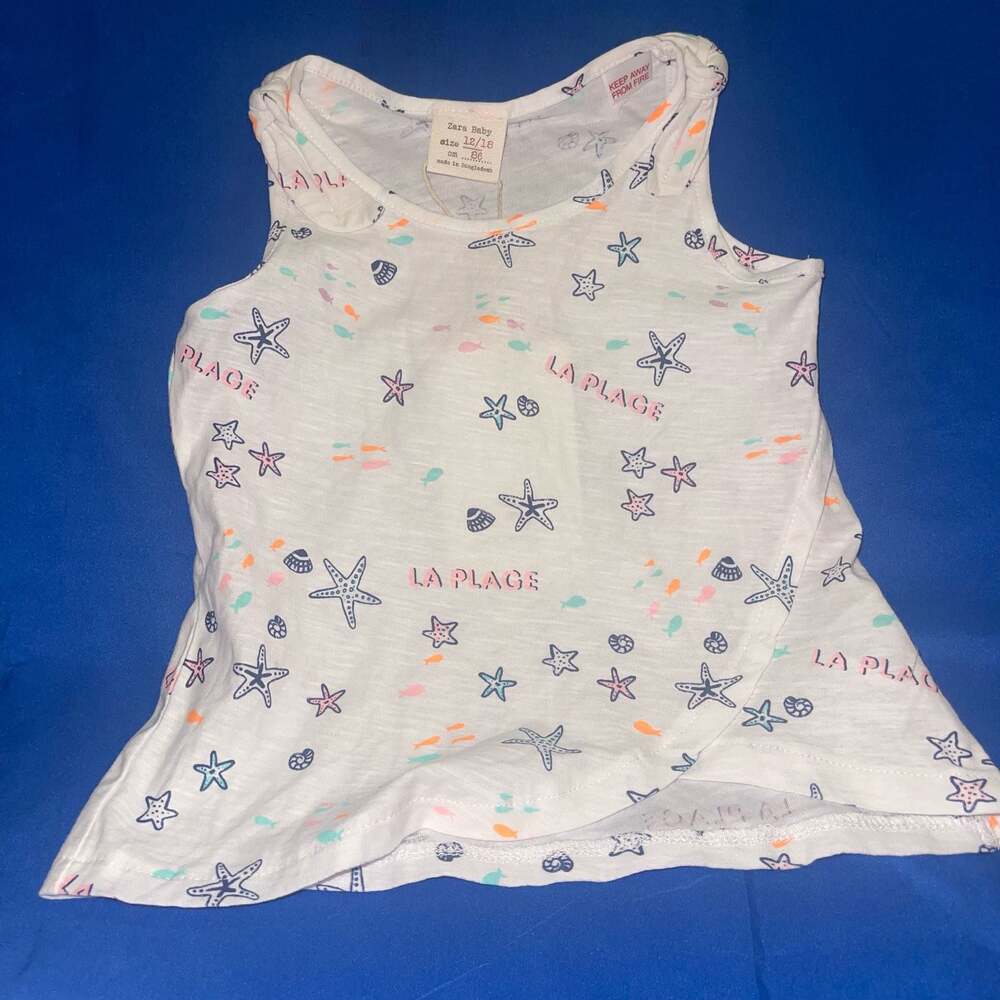12-18 M Zara Baby Girl 'La Plage' Sea Print Sleeveless Cotton Tank Top - Picture 1 of 5